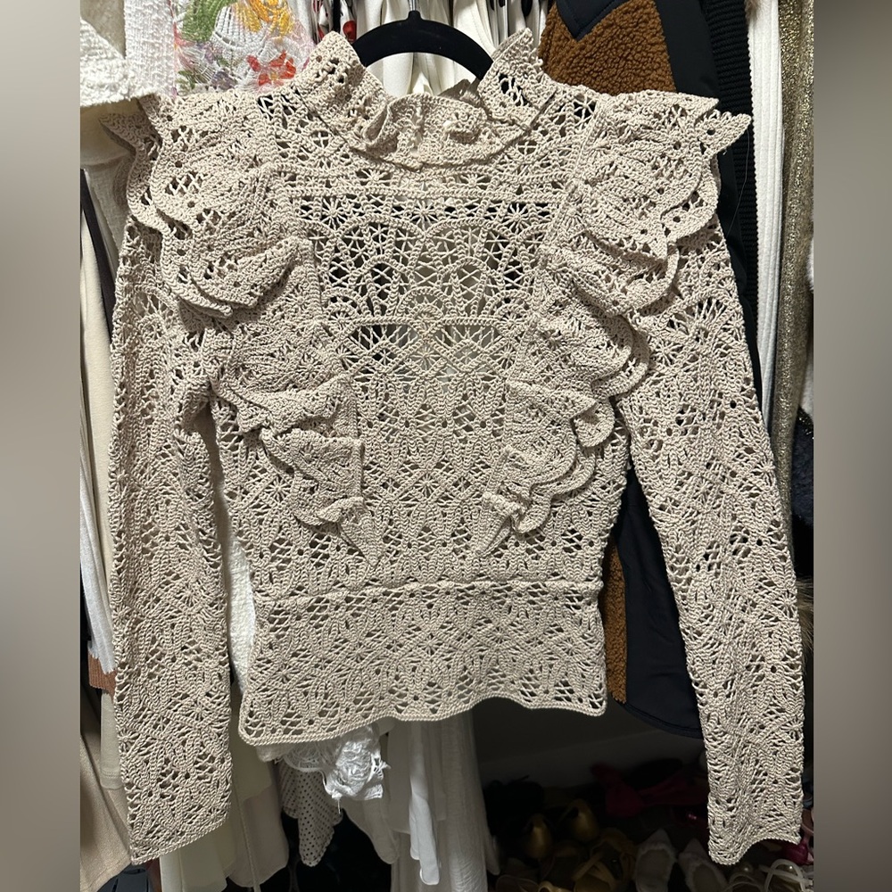 H&M Crochet Ruffle Blouse - Beige